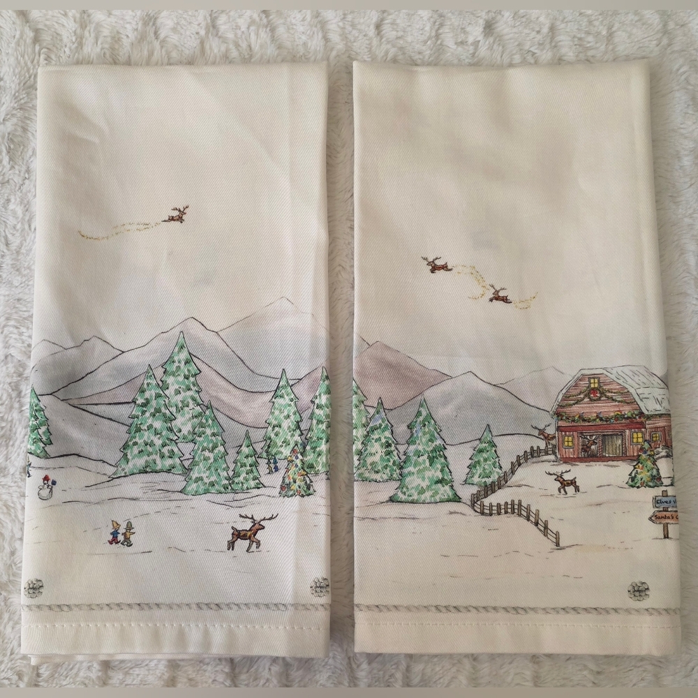 2pc Juliska Berry & Thread North Pole Napkin Set Made in Portugal